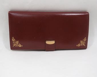 Red Leather Wallet Baronet Mid Century Vintage Cowhide
