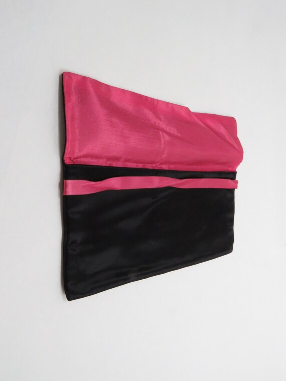 Storage Satin Pouch Vintage Black and Pink mid ce… - image 3