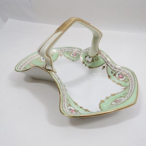 Nippon Hand Painted Art Deco Gold Trimmed top handle shaped dish Vintage