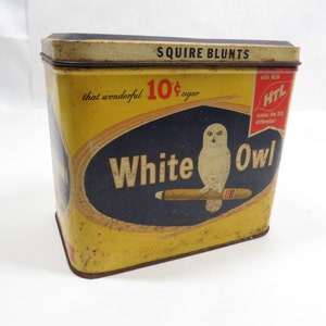Advertising Tin White Owl Metal Vintage Collectible Granny Cottage core