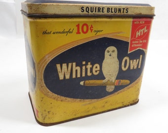 Advertising Tin White Owl Metal Vintage Collectible Granny Cottage core