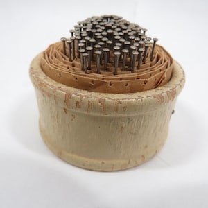 Pin Cushion Vintage wood base Pyramid Pins collectible notion