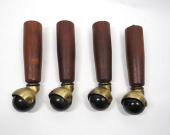 4 Wood Legs Caster bottoms set Mid Century collectible