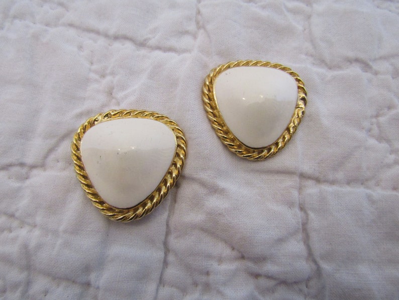 Shoe or Dress Clips Off White and Gold tone metal SALE Vintage Item