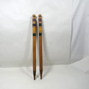 2 Wood Croquet Pole Stakes Wood multi color Vintage Game supply