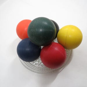 6 Croquet Balls Ribbed Plastic Vintage collectible mid century Game