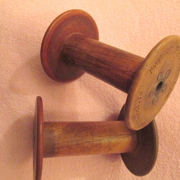 Set of 2 Antique Wood Textile Spools