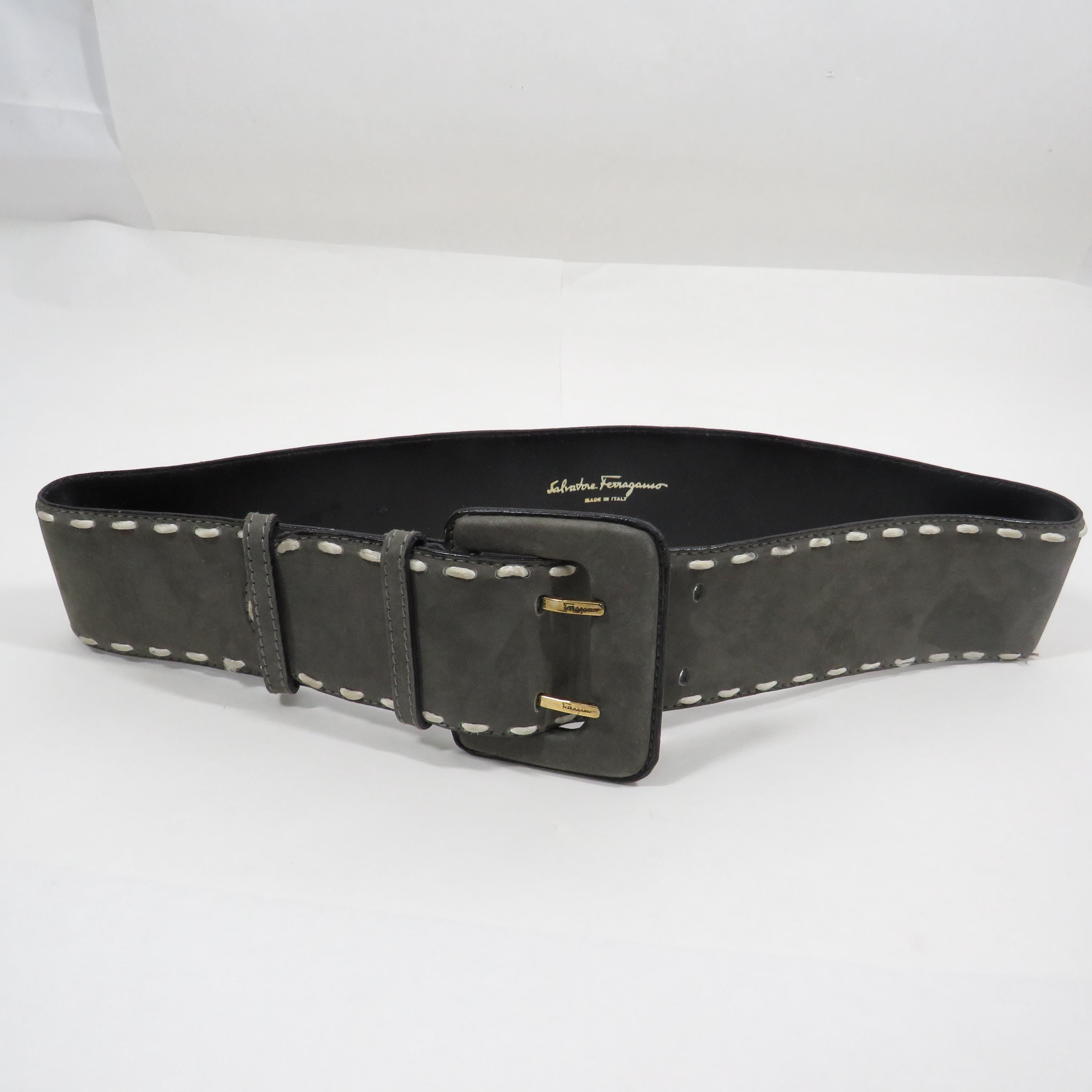 Salvatore Ferragamo Suede Belt with Ferragamo print size 32 Salvatore Ferragamo Suede Belt - Blue Belts, Accessories  main image 2