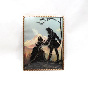 Picture Silhouette Convex Bubble Reverse Painted Glass Vintage metal frame