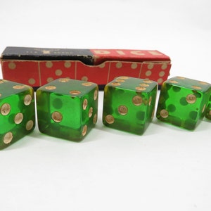 5 Green Clear Dice in Box Elk Brand Vintage game collectible