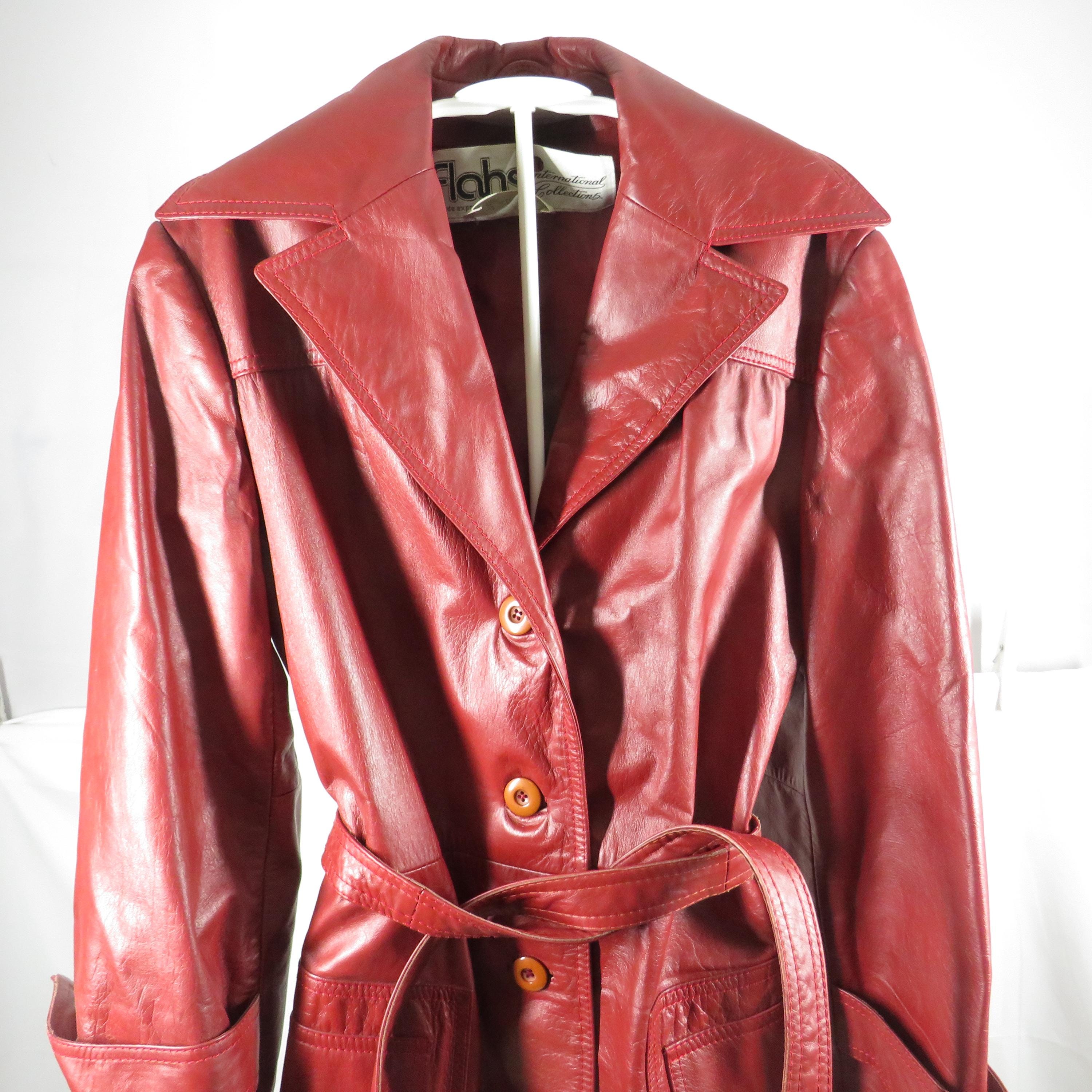 Red Leather Jacket Long Ladies Size 10 Vintage Clothing - Etsy