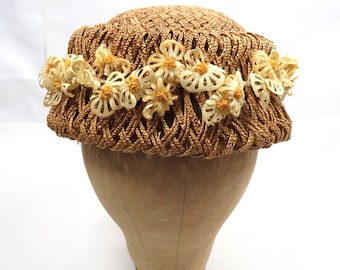 Straw Floral Hat Vintage Mid Century vintage collectible