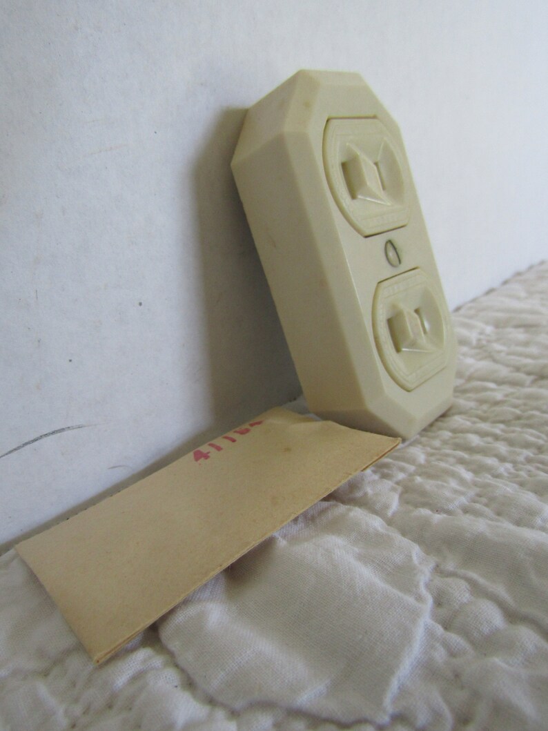 1 NOS Electric Surface Duplex Outlet Electrical Salvage in package nice ornate design around plugs Vintage