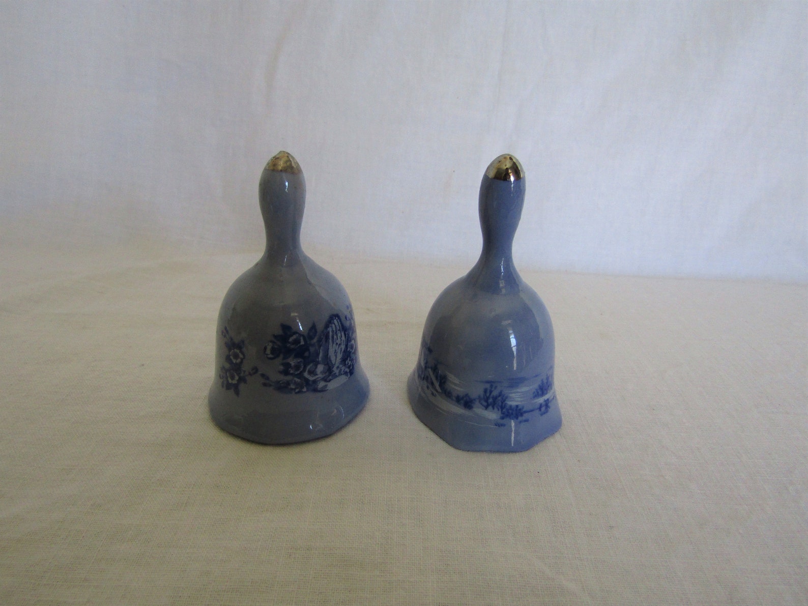 2 Ceramic Bells Blue Vintage Etsy