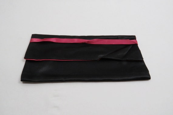 Storage Satin Pouch Vintage Black and Pink mid ce… - image 1