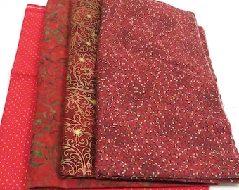 Cotton Fabric lot Red Patterns supply sewing, craft quilting