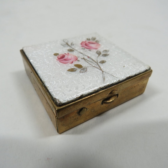 Pill Box Guilloche Roses on top Vintage - image 1