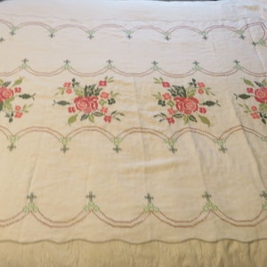 Embroidered Tablecloth Roses 51" x 47"  Vintage