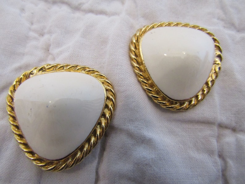 Shoe or Dress Clips Off White and Gold tone metal SALE Vintage Item