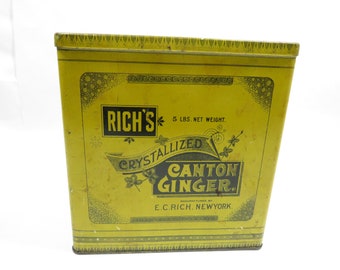 Advertising Tin Rich's Crystallized Ginger 5 lb Metal Vintage Collectible cottage granny core