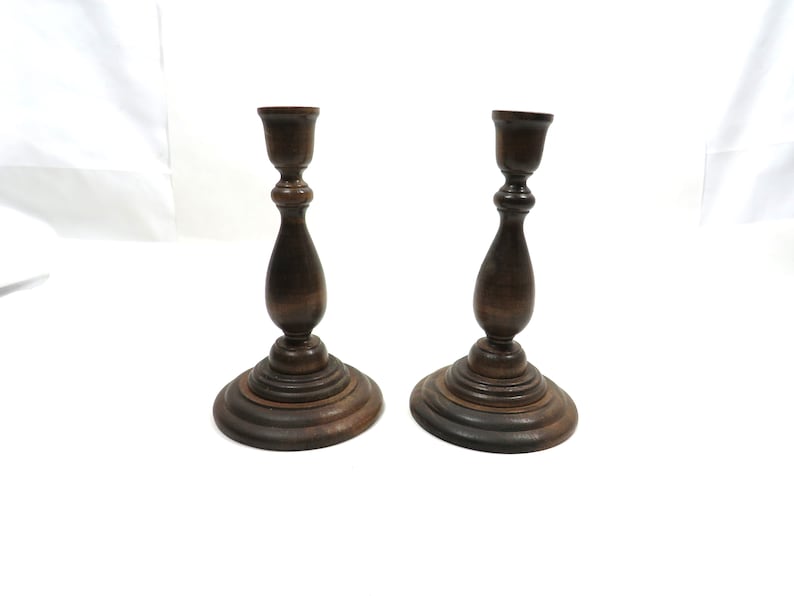 2 Candle Holders Wood Basketville mid century vintage image 2