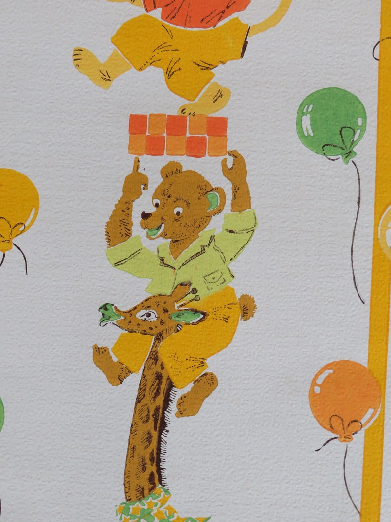 Children's Wallpaper Circus Animals Vintage Roll Etsy