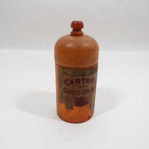 Contenedor de almacenamiento con cúpula de madera Carters, pintura dorada, coleccionable vintage
