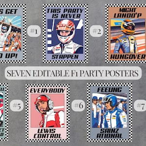 F1 Formula 1 Birthday Party Decor Signs | Pun-y customizable and printable posters based on F1 drivers