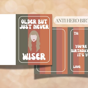 Cartão de aniversário anti-herói Taylor Swift | Mais velho, mas nunca mais sábio | Cartão digital personalizável Swiftie Bday
