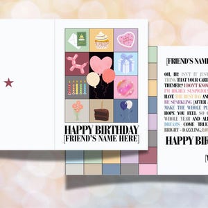 Cartão de aniversário do pôster da turnê Eras da Taylor Swift | Presente editável e imprimível para seu Swiftie favorito