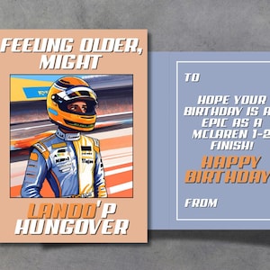 Cartão de aniversário de Lando Norris de Fórmula 1 | Cartão digital personalizável para fãs da McLaren!