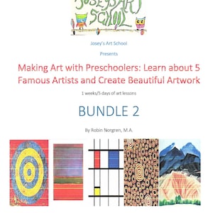 PAQUETE 5 lecciones de arte Paquete 2 PRE-K Artistas famosos Arte y aprendizaje Instrucciones FÁCILES PreK-1er grado Common Core Paso a paso Todos los medios