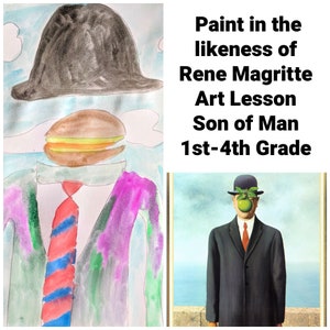 Art Lesson Rene Magritte Son of Man Grade 1st to 4th Grade Art History Drawing Elementary Art Lesson camp Preschool ELA Homeschool Art Club