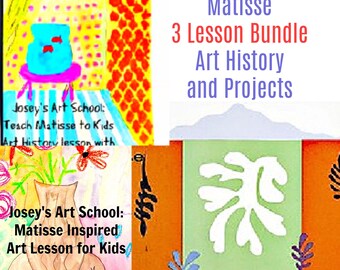 Matisse Art 3 Lesson Bundle Amaryllis Goldfish Dancer K-6th Common Core Art History Drawing Elementary Art camp Homeschool Art Club