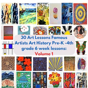 30 preschool Art Lessons Bundle Famous Artists Art and Learning EASY instructions PreK-1st grade Common Core Step by Step All Mediums
