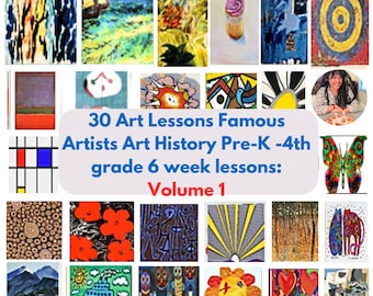 30 preschool Art Lessons Bundle Famous Artists Art and Learning EASY instructions PreK-1st grade Common Core Step by Step All Mediums