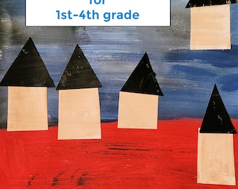 Kazmir Malevich Houses Art Lesson K-6th Grade Russian Artist Common Core Art History Drawing Elementary Art camp Homeschool Art Club