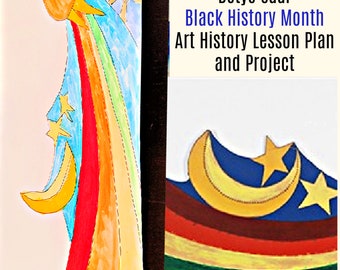 Black History Art Betye Saar Moon Stars K-6 Painting Lesson Common Core Art History Drawing Elementary Art camp Homeschool Art Club