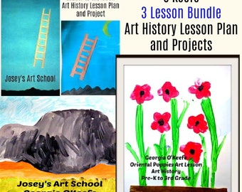 O'Keefe Art 3 Lesson Bundle Poppies Ladder Mesa Landscape PreK-4th Common Core Art history Drawing Elementary Art camp Homeschool Art Club