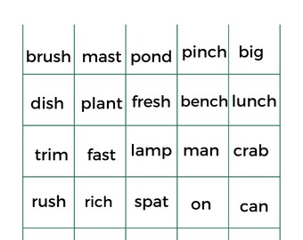 Digraph Bingo Cards