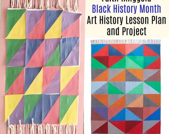 Black History Art Lesson Faith Ringgold Grade K-6 paper weaving Lesson Common Art History Drawing Elementary Art camp Homeschool Art Club