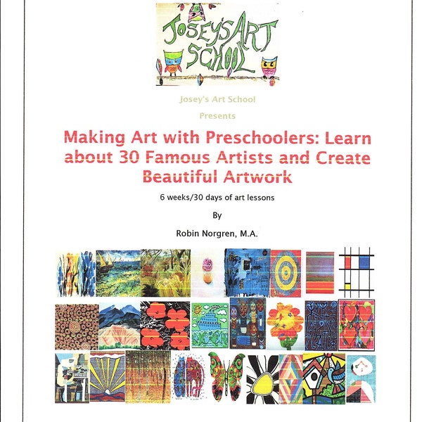 30 preschool Art Lessons Bundle Famous Artists Art and Learning EASY instructions PreK-1st grade Common Core Step by Step All Mediums