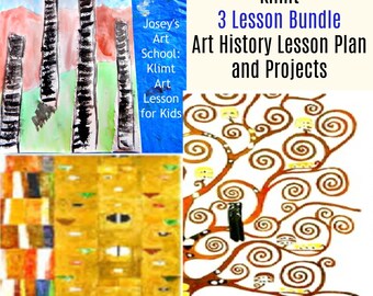Gustav Klimt Art 3 Lesson Bundle Birch Trees Tree of Life K-6th Common Core Art History Drawing Elementary Art camp Homeschool Art Club