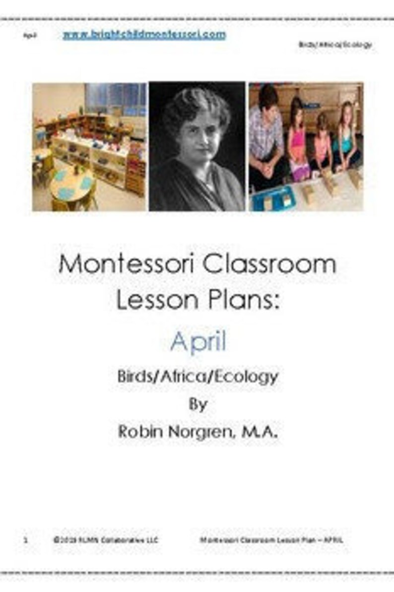 Montessori DAILY curriculum APRIL Monthly Lesson Plan  4 weeks image 1