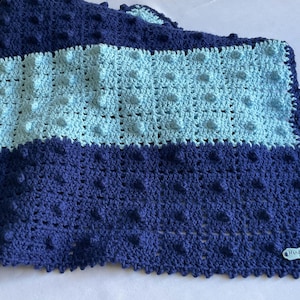 Handmade Crochet Baby Blanket Blue 36” x 36”