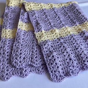 Handmade  Crochet Baby Blanket Lilac/ Yellow 32”x 33” New