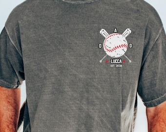 Personalized Baseball Dad Shirt, Custom Dad Logo Tee with Kids Name and Year, Minimalist Baseball Gift for Fathers Day