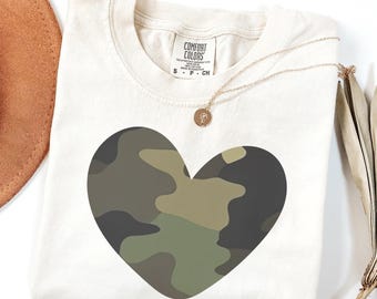 Comfort Colors® Military Camouflage Heart Shirt, Valentine Heart T Shirt For Women, Cute Valentine Day Tshirt