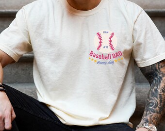 Custom Baseball Dad Shirt with Kids Name Number, Game Day Dad Tee, Personalized Baseball Season Shirt, Fathers Day Gift Tee