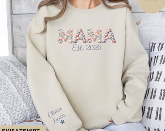 Personalized Mama Summer Sweatshirt, Sweatshirt With Kids Names On Sleeve, Custom Mom Sweatshirt, Summer Sweatshirt, Mothers Day Gift